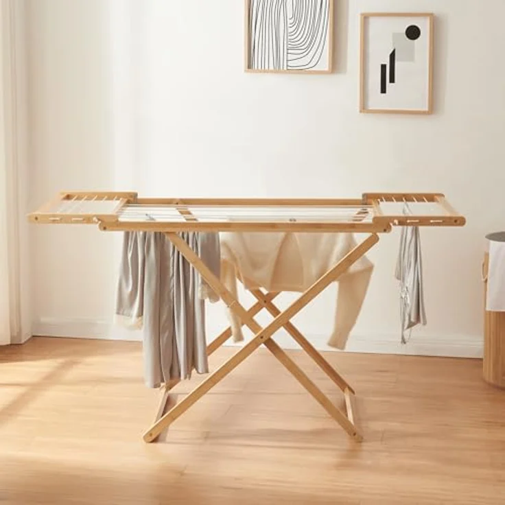 en.casa Wäscheständer, »Fakala« 154 x 59 x 82 cm Bambus, platzsparend zusammenklappbar, natur/weiß – Bild 3