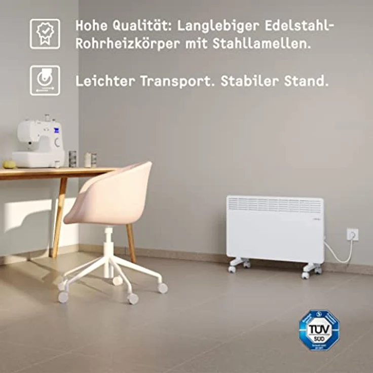 STIEBEL ELTRON neue Elektroheizung Standgerät für ca. 25 m², TÜV geprüft, Konvektor-Heizung mit einfacher Regelung, 2 kW, energiesparend, Rollen, 204450 – Bild 2