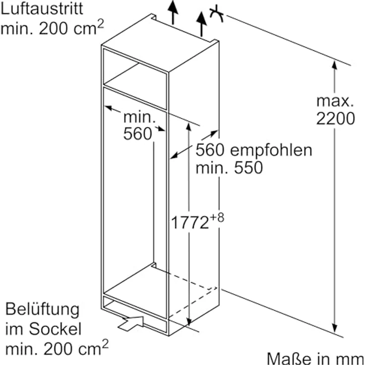 Nefff, KI1811SE0, FreshSafe; Einbaukühlschrank 177.5x56cm; N30; EEK: E; Nutzinhalt gesamt: 310; 39 dB; Schleppscharnier; Kühlraum: 310 Nutzinhalt; 7 Abstellflächen,davon 5 höhenverstellbar – Bild 3