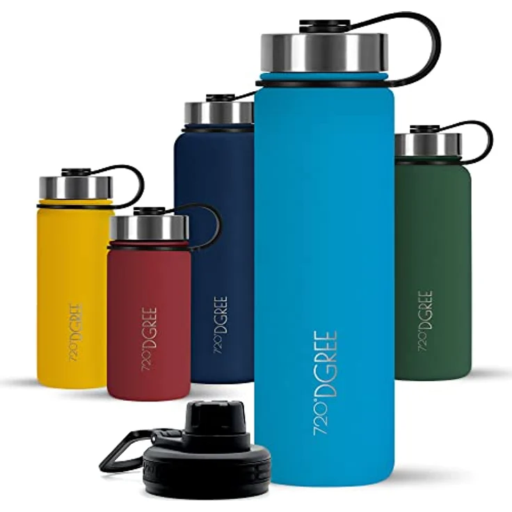 720°DGREE Edelstahl Trinkflasche “noLimit” 1200ml - Auslaufsicher, Kohlensäure geeignet, BPA-frei, Thermosflasche mit gratis Sportdeckel – Bild 1