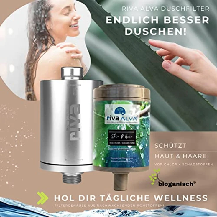Riva rivaALVA Skin & Hair Duschfilter, Kartuschengehäuse aus nachwachsenden Rohstoffen, für reines Duschvergnügen – Bild 3