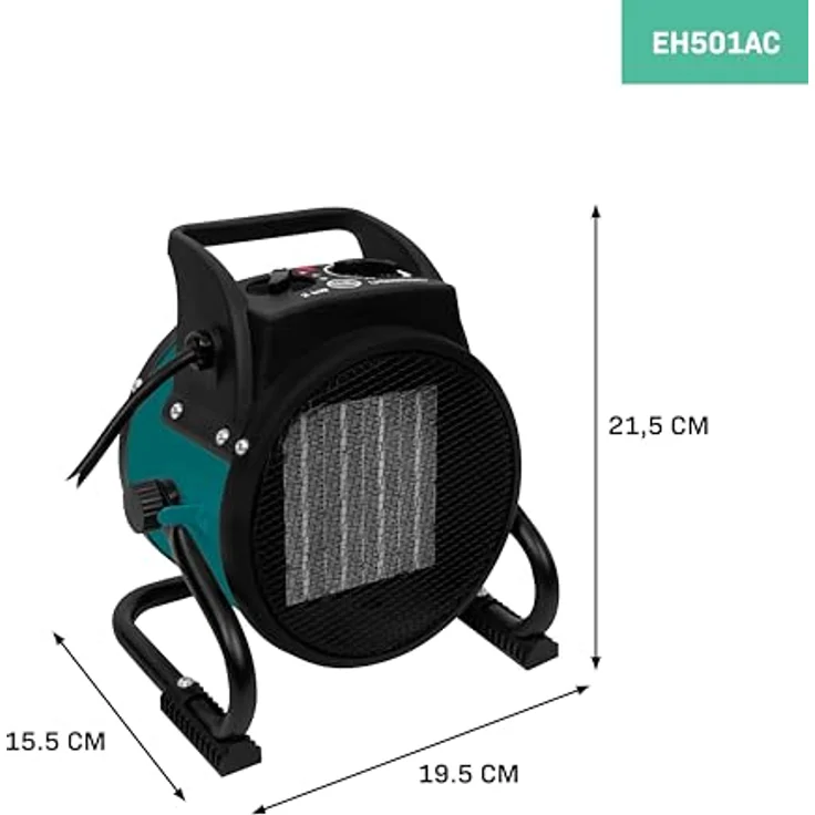 VONROC Heizlüfter 2000W, elektrischer Heizlüfter für Werkstatt, Hobbyraum, Camping, 2 Heizstufen, Lüfterfunktion, für Räume bis 20m² – Bild 4