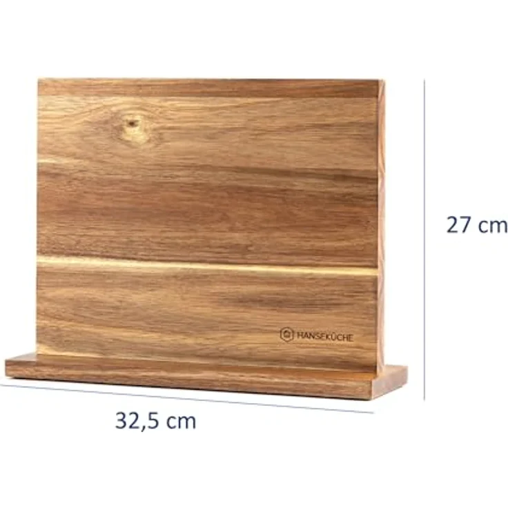 Hanseküche Messerblock magnetisch aus Akazienholz - Doppelseitiger Messerhalter ohne Messer mit Magnet aus Holz Messerbrett beidseitig (Holzboden) – Bild 3