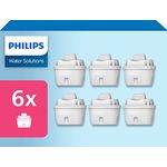 Philips Water Wasserfilter-Kartuschen, 6er-Pack, Brita-kompatibel, reduziert MIKROPLASTIK, CHLOR, KALK, SCHWERMETALLE