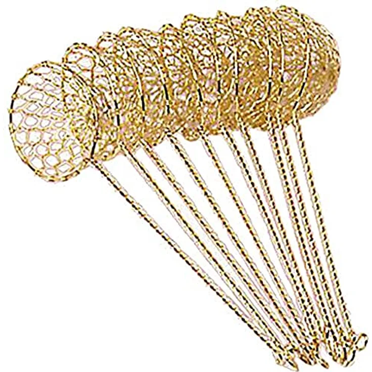 JADE TEMPLE 17059 Fondue-Sieb aus geflochtenem Edelstahl in Gold, 18/8