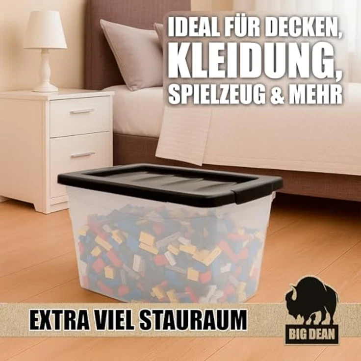 BigDean 4x 30 L Aufbewahrungsbox mit Deckel, stapelbare Plastikbox im milchig-transparenten Design für Haushalt und Lagerung – Bild 2