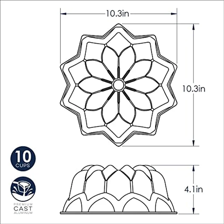 NordicWare Bundt Vintage Star Cake Pan, Aluminium, Silber, 25,4 x 25,4 x 12,7 cm – Bild 4