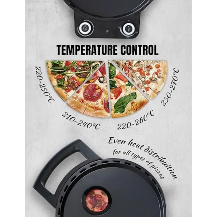 Bestron Pizzaofen, 320°C Höchsttemperatur, Schamottstein & 2 Holzspatel, Mattschwarz – Bild 4