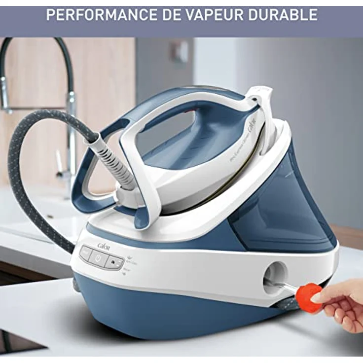 Calor Pro Express Ultimate Dampfbügelstation, Druck 7,6 bar, Dampf 155 g/min, Pressing 580 g/min, Technologie ohne Einstellungen, Leistung, Vertikales, Aqua Metal/Weiß – Bild 5