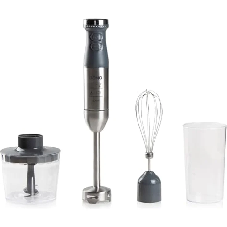 DOMO DO9226M Mixer-Set 3-in-1 600 W inkl. Messbecher grau+inox - Stabmixer mit variabler Geschwindigkeitskontrolle und abnehmbarem Edelstahlstab – Bild 1