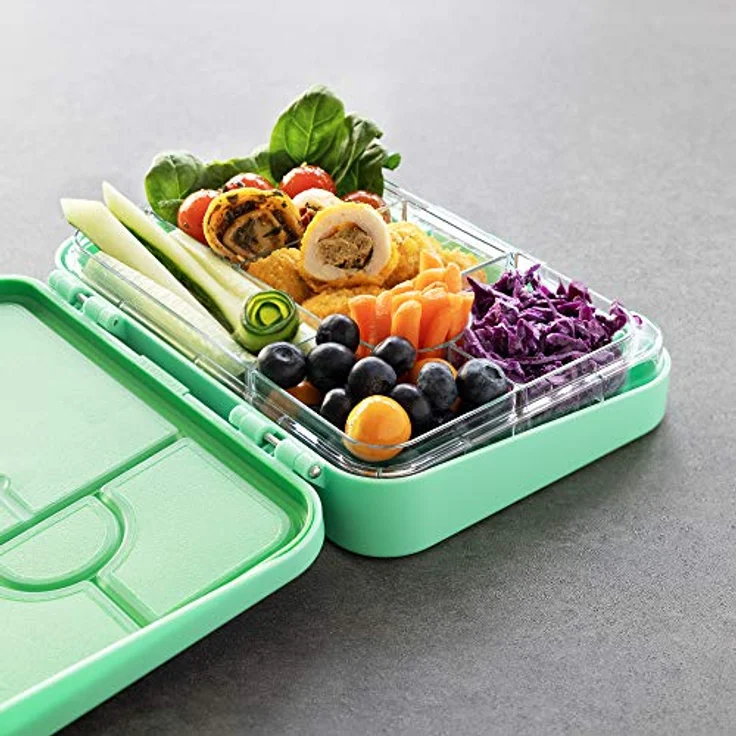 Navaris Lunchbox, Kunststoff, (1-tlg), Bento Box Brotdose Vesperbox - auslaufsicher mit variablen Fächern - herausnehmbare Innenschale - für Jungs und Mädchen, grün – Bild 3