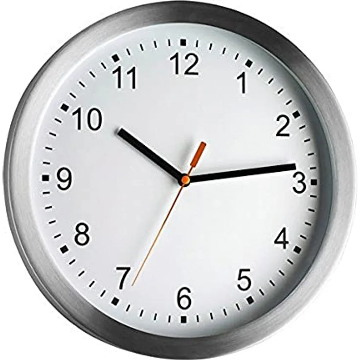TFA Dostmann Analoge Wanduhr, 98.1045, aus gebürstetem Aluminium, mit Sekundenzeiger, ideal als Küchenuhr, Bürouhr oder als Geschenk, silber