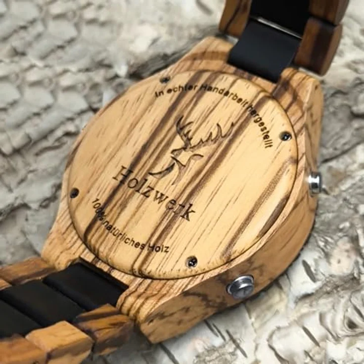 Holzwerk Germany Handgefertigte Designer Herren-Uhr Öko Natur Holz Analog-Led Armbanduhr Led Braun Schwarz – Bild 5