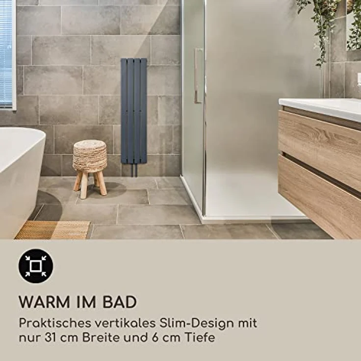 Blumfeldt Badheizkörper, Flachheizkörper Vertikal mit 380 W Thermostat, Wandheizung für Badezimmer & Wohnzimmer – Bild 2
