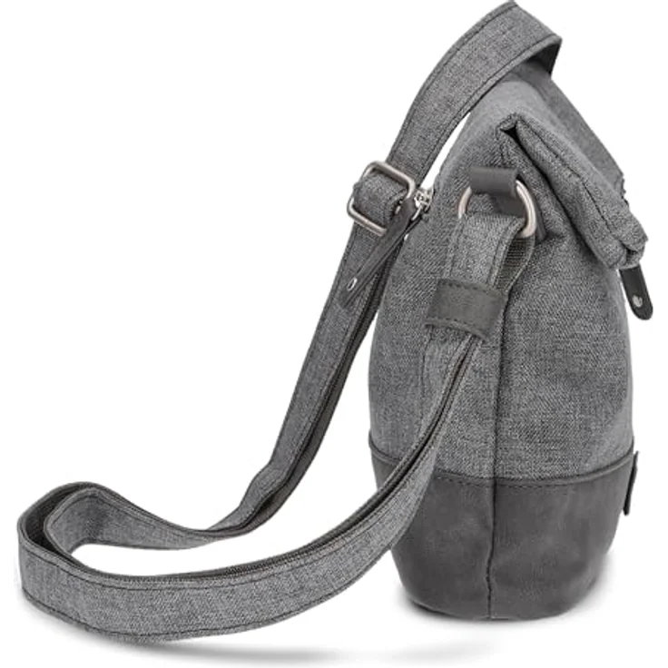 ZWEI Beuteltasche Olli OT6, leichte kompakte Umhängetasche aus wasserabweisendem Nylon und Kunstleder, grau – Bild 4