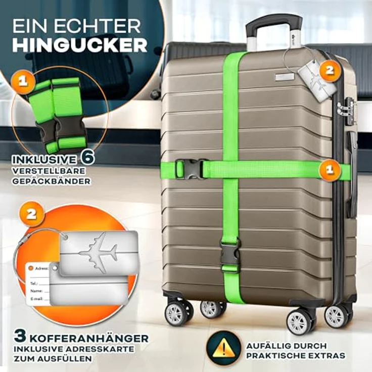 tillvex® Reisekoffer Set 3-TLG. Hartschalenkoffer Set (S-M-L-XL) mit 4 Rollen, TSA Schloss, inklusive Gepäckwaage, 6 Koffergurte & 3 Kofferanhänger - Roségold – Bild 2