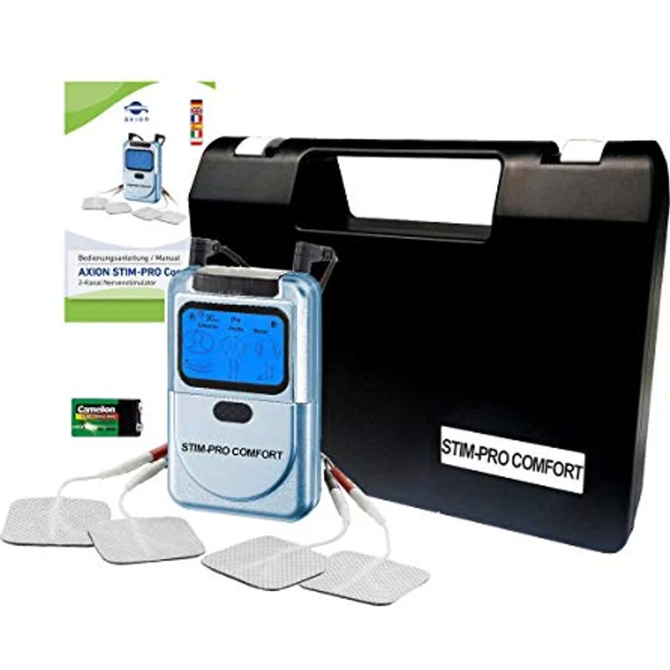 axion TENS Gerät STIM-PRO Comfort zur Schmerztherapie - 4 STK 5x5 cm Elektroden Pads | Reizstromgerät für Schmerztherapie z.B. bei Arthrose, Arthritis, Nacken, Rücken, Gelenke | Zert. Med. Produkt – Bild 2