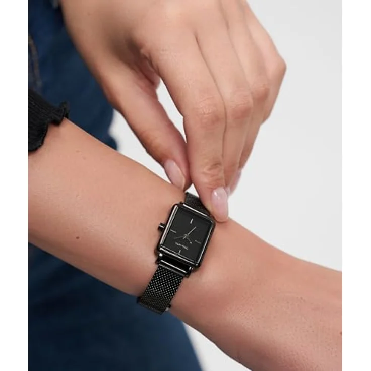 Tamaris Damenuhr - Elegante Armbanduhr mit schmalem, selbstkürzbaren Edelstahl-Meshband, 23 mm, wasserdicht bis 3ATM, schwarz – Bild 5