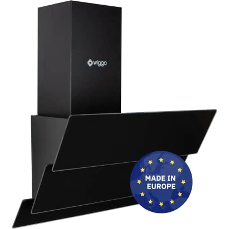 Wiggo Dunstabzugshaube 60cm kopffrei I Abluft Umluft Dunstabzug 300m³/h - LED Touch-Display 3 Stufen I Schräghaube inkl. Fettfilter & 2x Kohlefilter I Abzugshaube mit 3 teiliger Glasfront schwarz – Bild 1
