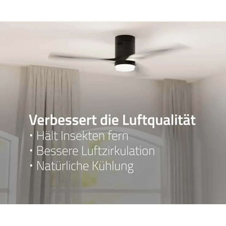 Hombli Smart Deckenventilator mit LED Licht, Schwarz mit Holzoptik, WLAN-fähig, App- und Fernbedienung, leise, 132 cm, geeignet für Räume bis 12 m² – Bild 3