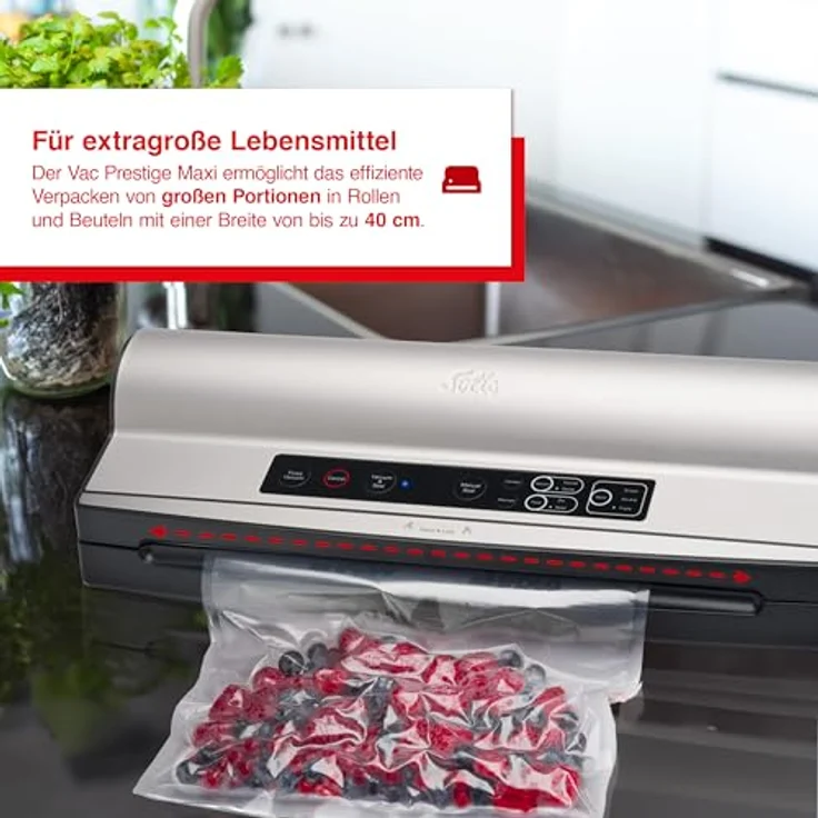 Solis Vac Prestige Maxi, Vakuumiergerät, Silber mit Doppel-Vakuumpumpe und extragrossen Rollenfach – Bild 4