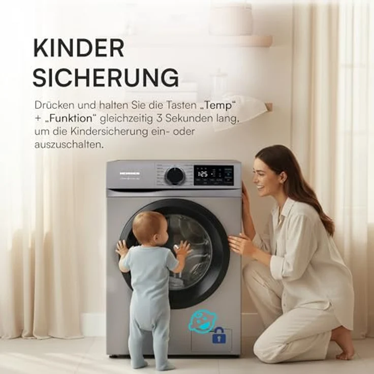 Heinner HWM-M814IVNS, Frontlader Waschmaschine, 8 kg, Energieeffizienzklasse A, 1400 U/min, 72 dB – Bild 8