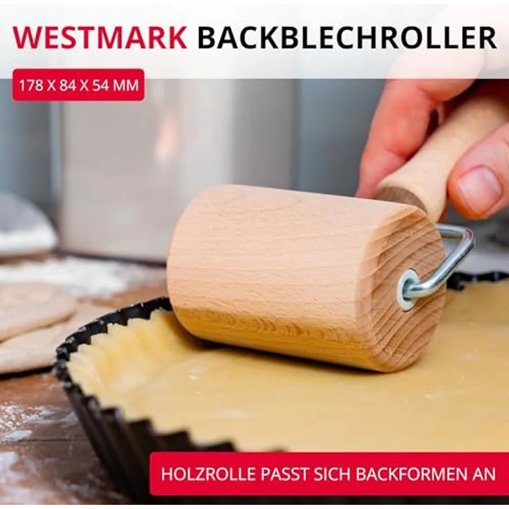 Westmark Backblechroller für eckige Backformen und -bleche, Zylindrisch geformt, Buchenholz, Durchmesser: 5,4 cm, Hellbraun, 30042270 – Bild 3