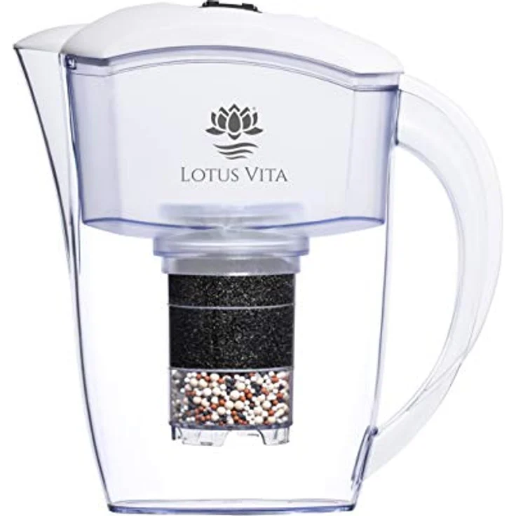 Lotus Vita ESPRIT weiß - Wasser Filterkanne mit Kartusche, Reduziert Kalk Chlor Blei aus Leitungswasser durch Aktivkohle Ionentauscher, BPA-frei – Bild 1