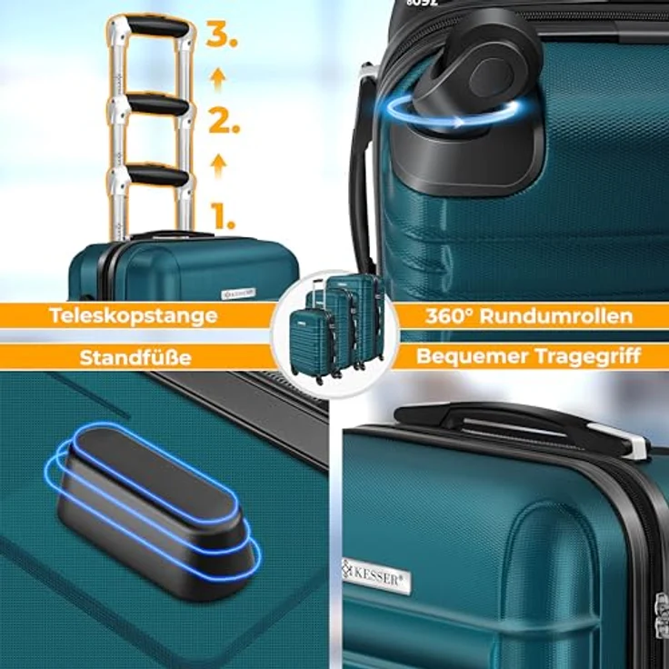 KESSER® Reisekoffer 120L, Hartschalenkoffer mit Kofferwaage, Zahlenschloss und 4 Rollen, Petrolgrün, 75x50x32cm – Bild 5