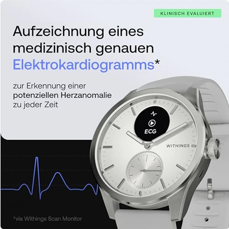Withings Quarzuhr Withings HWA10-model 5-All-Int ScanWatch 2 White 42 mm 5ATM, EKG-Messung, GPS Tracker, Saphirglas – Bild 3