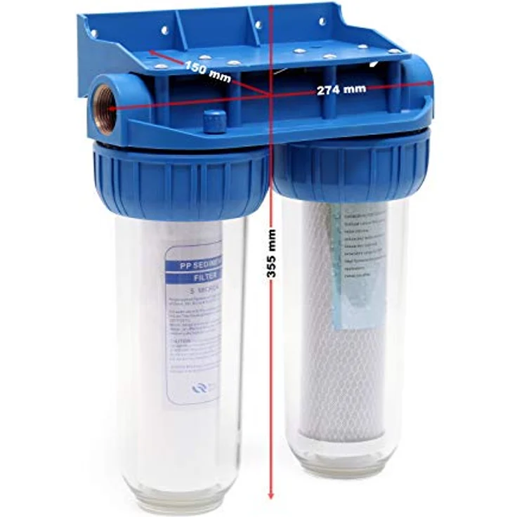 Naturewater NW-BR10B3 2 Stufen Wasserfilter Doppelfilter, 5 µ, 26,16 mm (3/4"), Ø62 mm PP Kartusche, Filter Wandhalterung, Filterschlüssel, Sedimentfilter Aktivkohleblock, Weiß – Bild 4