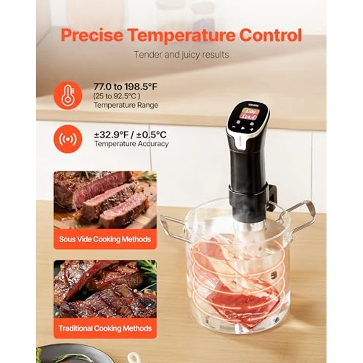 VEVOR Sous-Vide Stick, 1100 W Präzisionsgarer mit WLAN, 10 voreingestellten Rezepten, LCD-Touchscreen und App-Steuerung – Bild 4