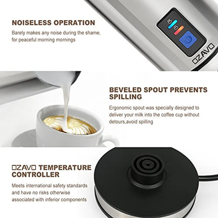OZAVO Milchaufschäumer, elektrische Milk Frother, 240ml Kapazität, 500W Milchschäumer, Warm und Kaltaufschäumen für Kaffee, Cappuccino, antihaftbeschichtet, 360° Basisstation – Bild 4
