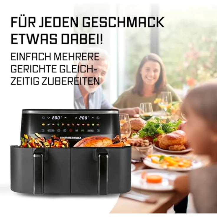 GOURMETmaxx Doppelkammer-Heißluftfritteuse 2 x 4,5 l mit Touchscreen, 12 Programmen und 3100 W Leistung – Bild 5