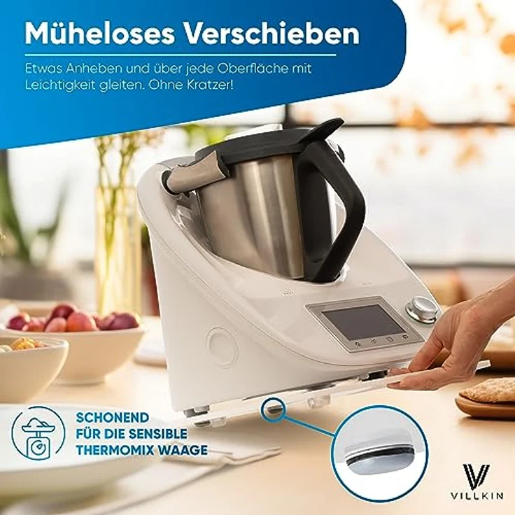 Villkin Gleitbrett für Thermomix TM5 und TM6, Acrylglas mit Teflongleitern und Gummi-Stoppern, schwarz – Bild 3