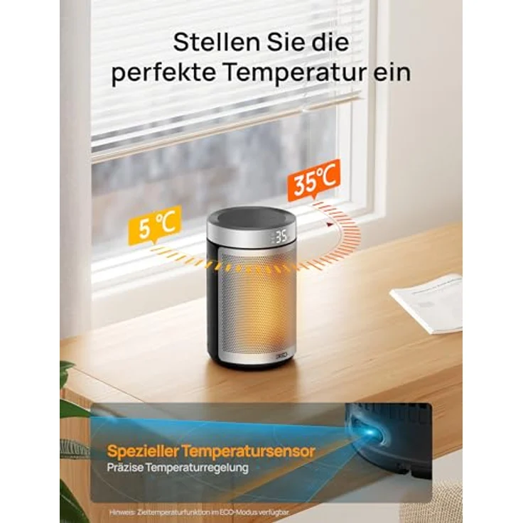Dreo Heizlüfter, 1500W keramischer Heizlüfter mit 34 dB, ECO-Modus, Thermostat, Überhitzungs- & Kippschutz, silber – Bild 6