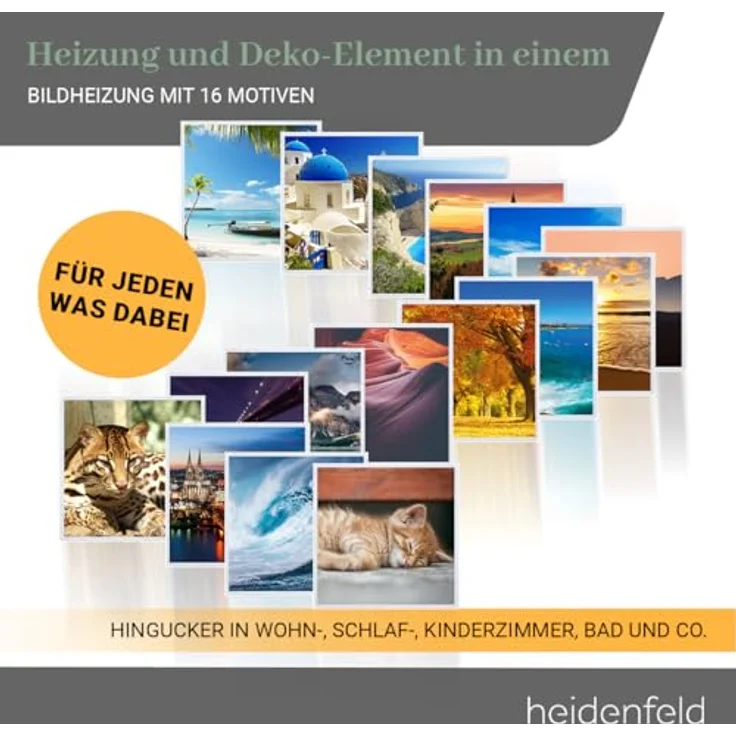 Heidenfeld Infrarotheizung bedruckt Heizkörper Flachheizung Heizpaneel, 1000 Watt Strand3, Infrarotheizung – Bild 3