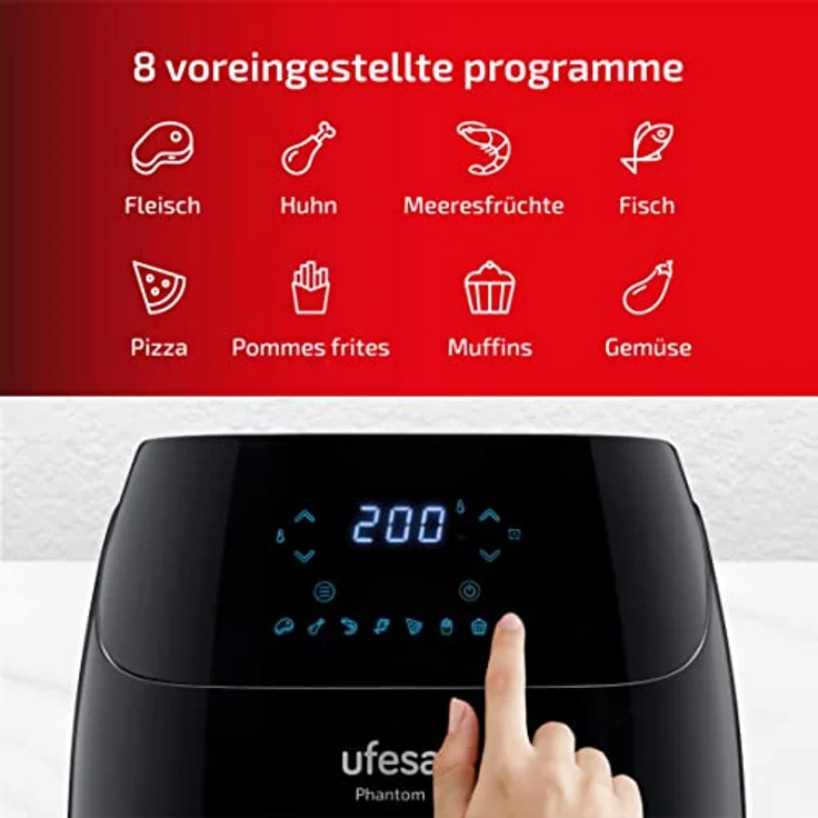 Ufesa Smart WLAN Heißluftfritteuse, 5 L XXL mit APP Steuerung und Rezepte, Friteuse Heissluft Fritteusen ohne Öl,Airfryer mit Digitalem LED-Touchscreen,Vorheizen&Warmhalten,1500W, AF5000 Luftfritteuse – Bild 4