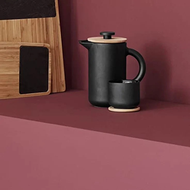 Stelton Theo Becher mit Untersetzer, Stein, schwarz, 8 x 8 x 8 cm – Bild 3
