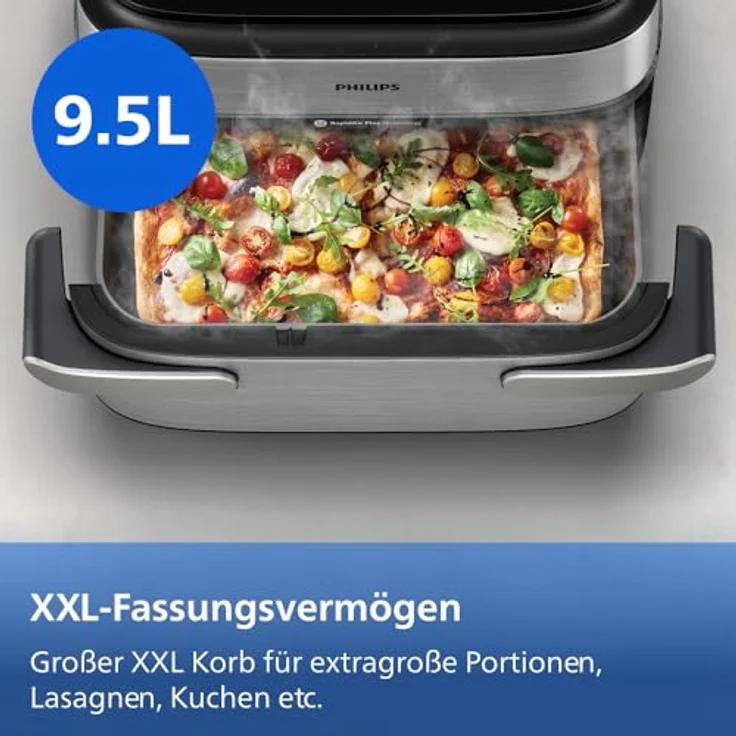 Philips Heißluftfritteuse NA565/02 Steam Airfryer 5000 Series, 9,5L Megabasket, 2750 W, Dampfgarfunktion, RapidAir Plus Technologie, inkl. Servierzange – Bild 7