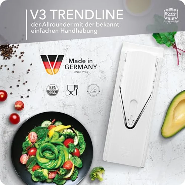 Börner Gemüsehobel V3 TrendLine Profi Set, Kunststoff, mit 2 Messereinschüben und Dockingstation weiß – Bild 5