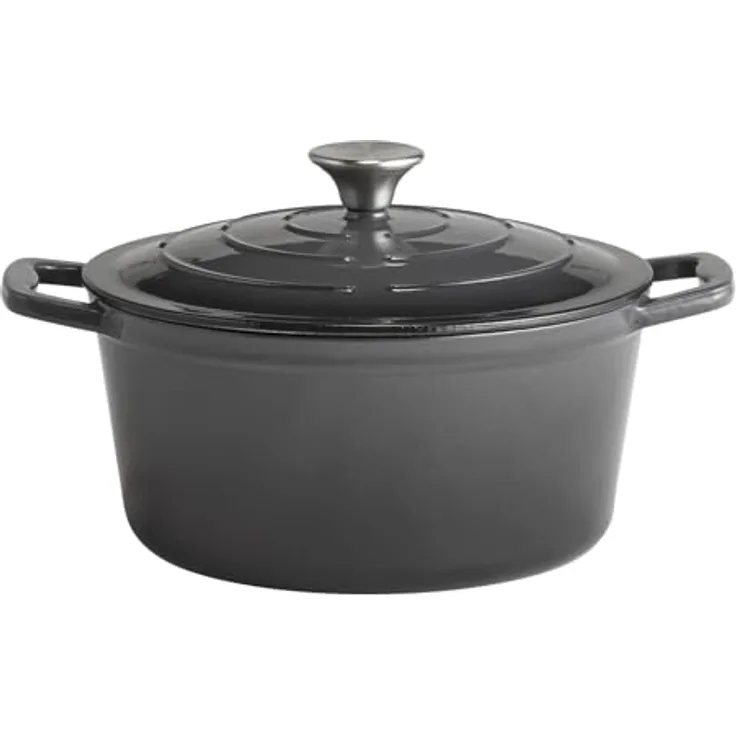 APS 88303 Kochtopf mit Deckel "5 STARS", Schmortopf Gusseisen, induktionsgeeignet, ofenfest, inkl. Deckelhalter, anthrazit, Ø 25 cm, 4 Liter