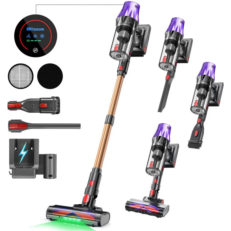 Blossom Akku-Hand- und Stielstaubsauger mit 85000 Pa Saugkraft, 70 Min Laufzeit, 2,1L Staubbehälter, 52dB leise, 6-Stufen-Filter, OLED Display, ideal für Böden, Teppiche und Autos