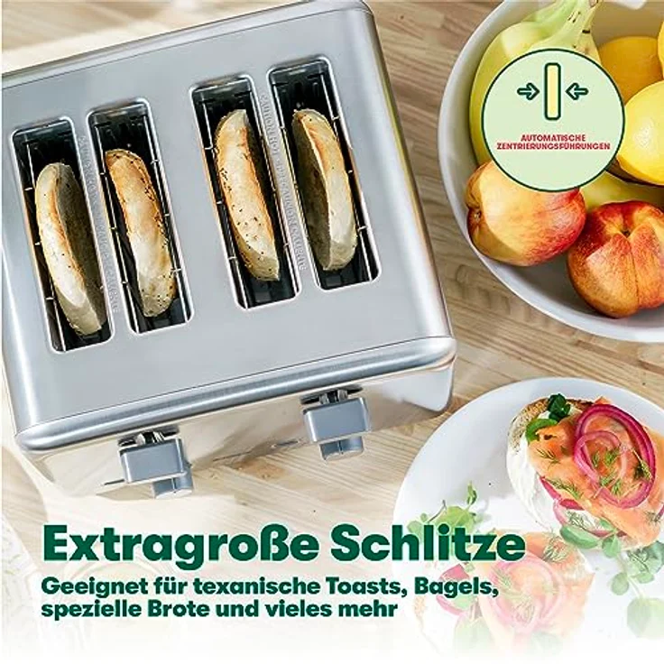 BELLA 4-Scheiben-Toaster mit extra breiten Toastschlitzen und herausnehmbarem Krümelfach – 6 Bräunungsstufen, Abschaltautomatik und Aufwärmfunktion – Toastbrot, Bagel und Waffeln – Bild 3