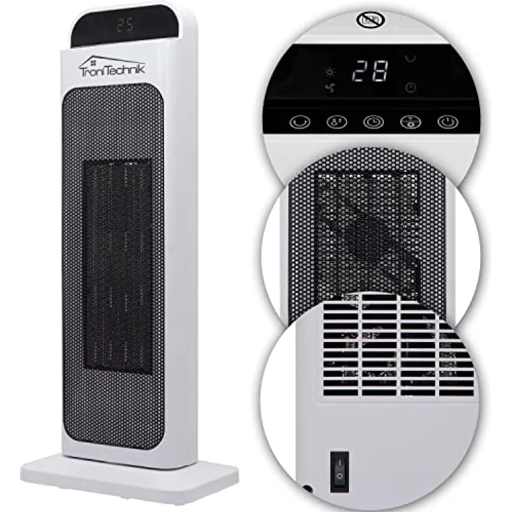 TroniTechnik® Turm-Keramik-Heizer 2000 Watt WIFI/APP gesteuert, Elektro-Heizer, Heizlüfter, PTC Keramikheizelement mit Fernbedienung, Oszillation, Timer, Kippsicherung, LCD Display