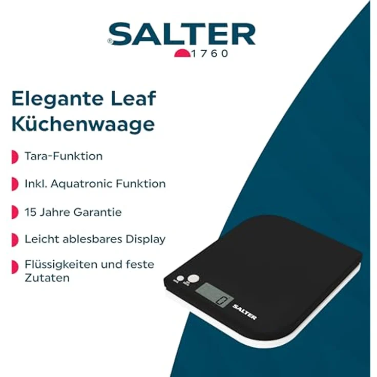 SALTER Leaf digitale Küchenwaage, Design für die Arbeitsplatte, LCD Display, Zuwiegefunktion, Kompaktes Design für leichtes Verstauen, Gut zu reinigen – Bild 3
