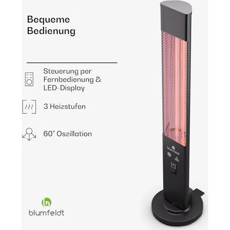 blumfeldt Infrarotheizung Standgerät, 3000W Elektroheizung, Indoor/Outdoor Infrarotheizung für Zuhause & Terrasse, IR mit Kippschutz & Fernbedienung, Effiziente IP65 Elektro-Heizung, Terrassenheizung – Bild 4