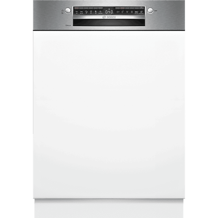 BOSCH SMI4HVS14E Serie 4, teilintegrierbarer Geschirrspüler, 598 mm, 46 dB (A), C, gebürsteter Stahl, VarioFlex-Körbe, Home Connect-App
