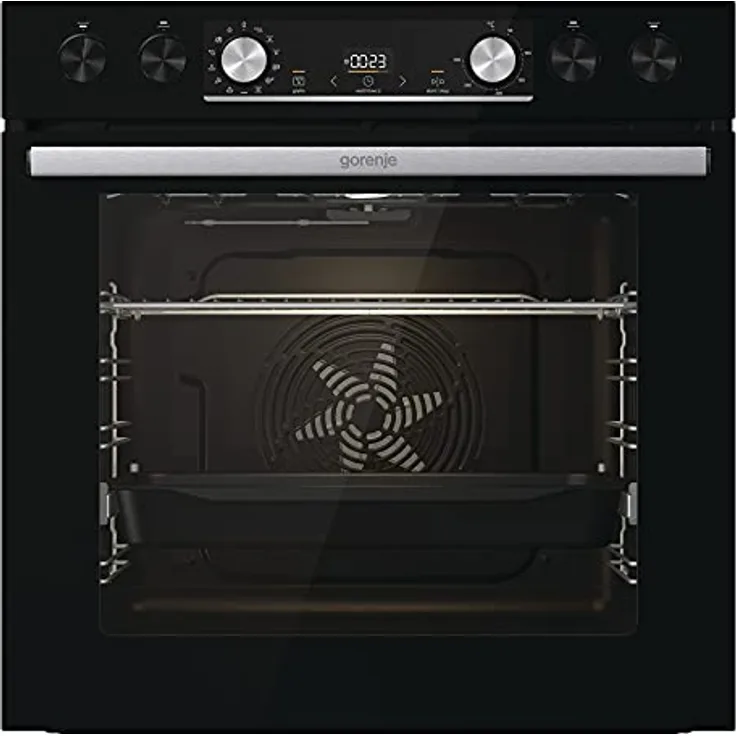 Gorenje OptiBake Black Set 5 Herd-Set mit Induktionskochfeld, 77L, AquaClean, ExtraSteam, AirFry, PizzaMode 300°C, PerfectGrill, Teleskopauszüge, schwarz