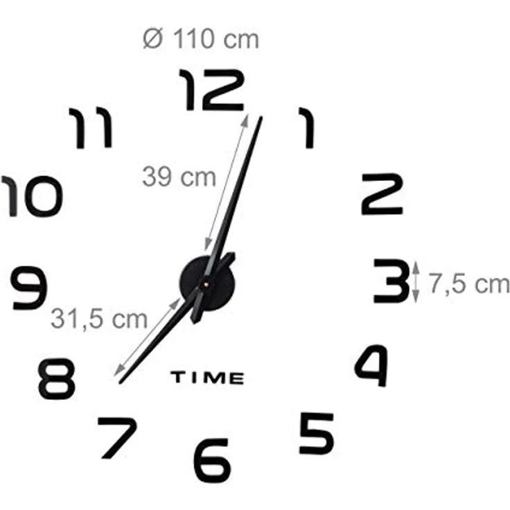 Relaxdays DIY Wanduhr, 3D-Zahlen, Uhr Wandtattoo zum Aufkleben, einfache Installation, Größe variabel, modern, schwarz, 1 Stück – Bild 4